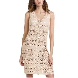 Women's Line & Dot Cream Crochet Swim Cover-Up